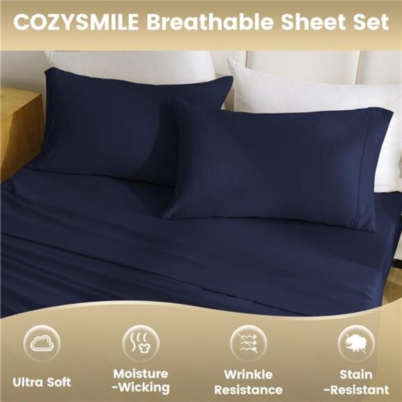 Full Size Sheet Set - 4 Piece Silky Soft Breathable Bed Sheet & Pillowcase Set - Picture 2 of 8